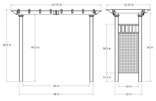 Fairfield Arbor wireframe dimensions