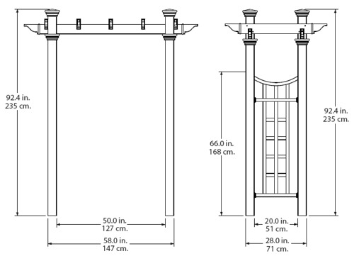Fairfield Deluxe Arbor wireframe dimensions