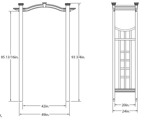 Florence Arbor wireframe dimensions