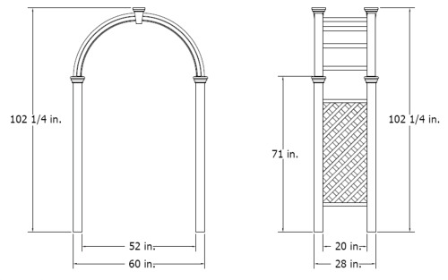 Nantucket Legacy Arbor wireframe dimensions