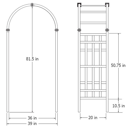 Athens Arbor wireframe dimensions