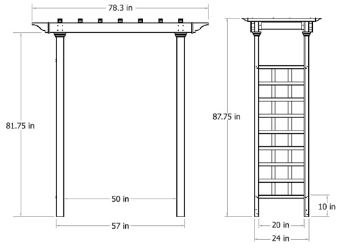 Carolina Arbor wireframe dimensions