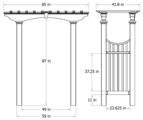 Devonshire Arbor wireframe dimensions