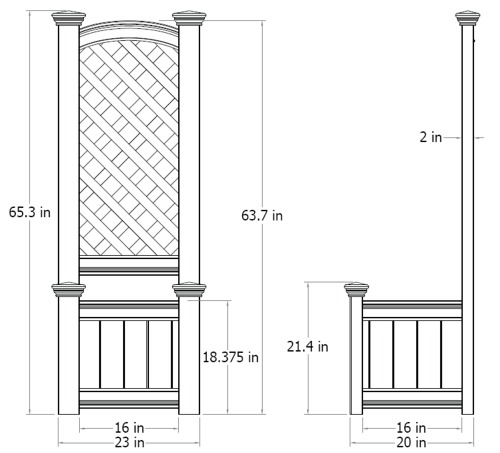 Kensington Trellis wireframe dimensions