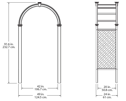 Livingston Arbor wireframe dimensions