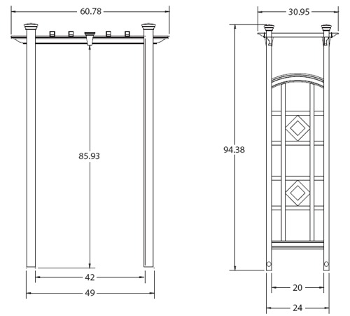 Monaco Arbor wireframe dimensions