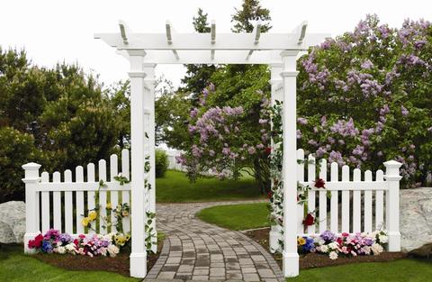 Cottage Picket Wings installed on the Farfield Arbor