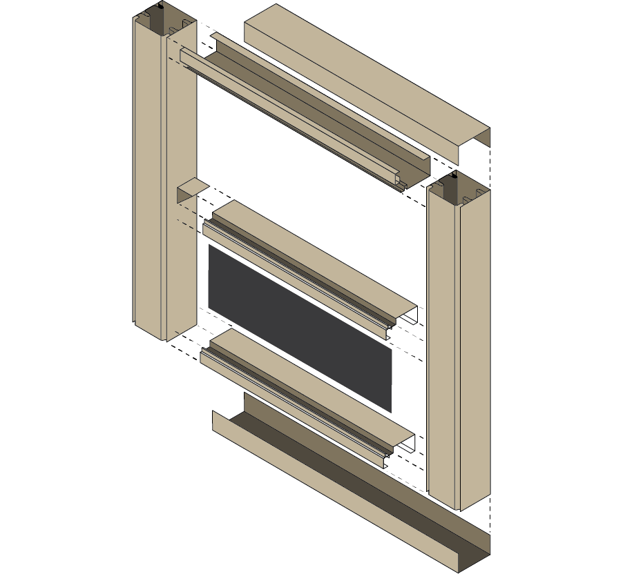 Exploded view of the screen walls installation