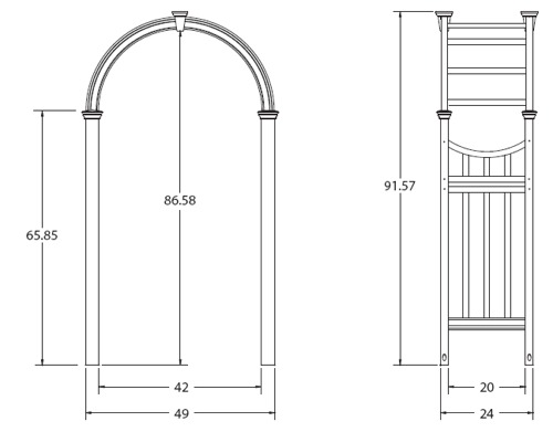 Vienna Arbor wireframe dimensions