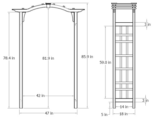 Westwood Arbor wireframe dimensions